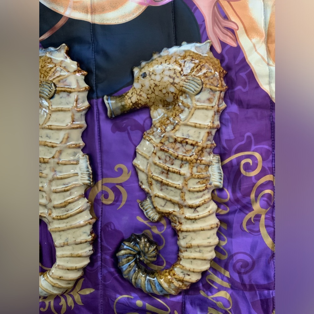 Vintage Pair Of Large BIG 18” Art CERAMIC 3D Seahorse nautical Wall Decor ART - Picture 2 of 12